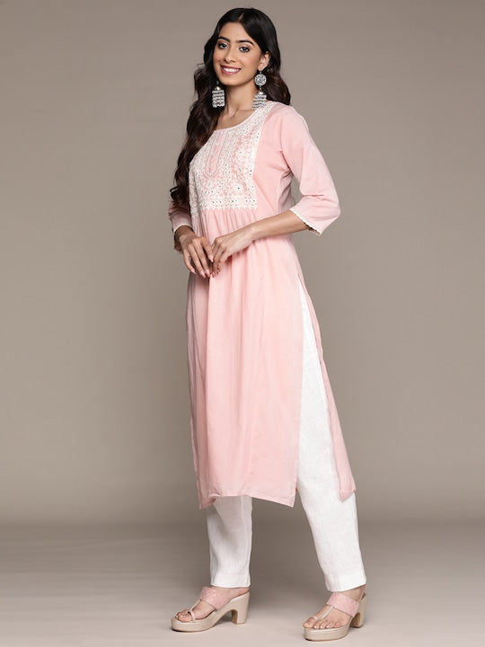 Anubhutee Ethnic Motifs Embroidered Mirror Work Pastel Kurta