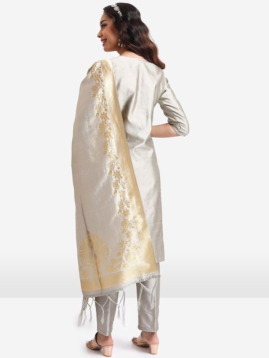 Vishudh Geometric Woven Design Regular Kurta With Trousers & Dupatta