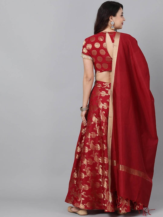 AKS Couture Woven Design Brocade Zari Ready to Wear Lehenga & Blouse With Dupatta