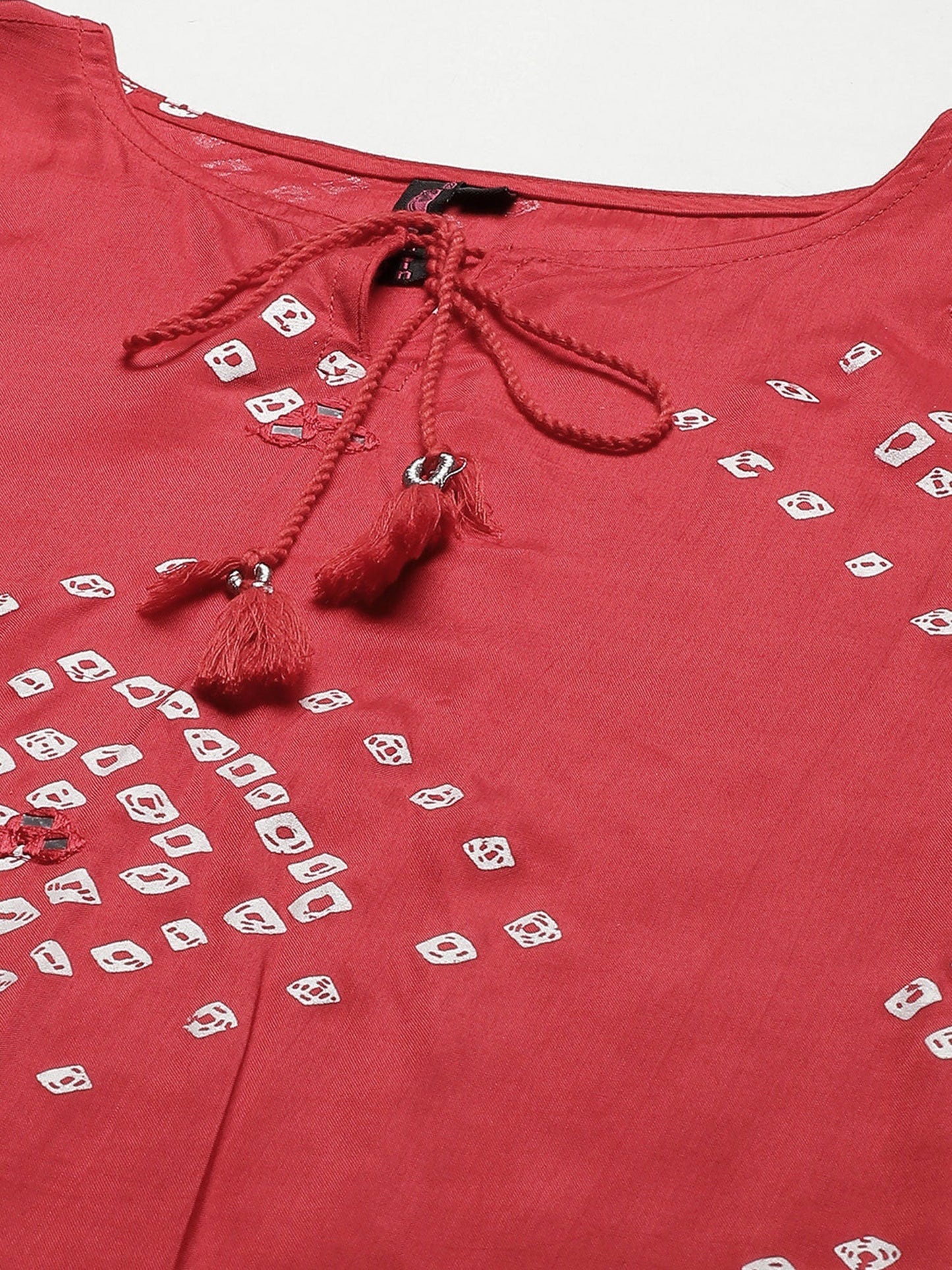 ISHIN womens Cotton Silk Red Embroidered Straight Kurta Trouser Dupatta (Set of 3)