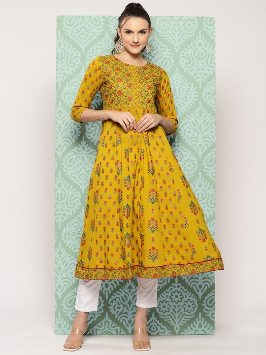 Yufta Ethnic Motifs Printed Cotton Floral Kurta