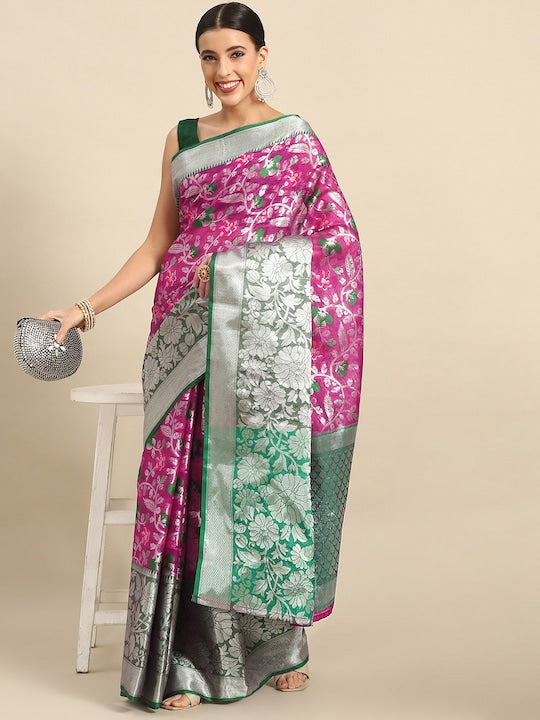 Silk Land Floral Zari Brocade Mysore Silk Saree