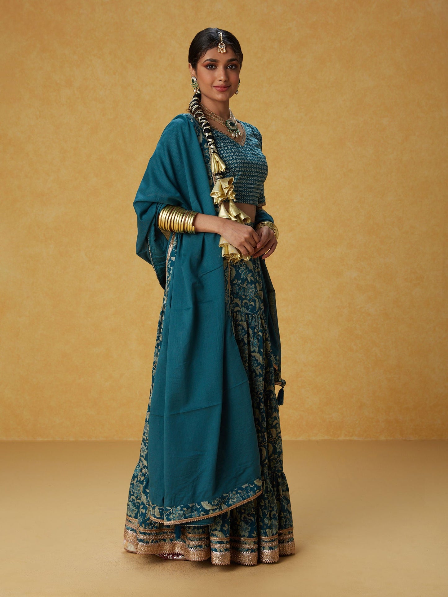 Likha Ghoomar Blue Printed Lehenga and Choli with Dupatta LIKLEH07 (Set of 3)