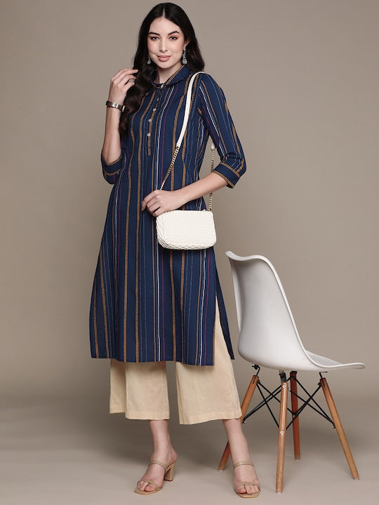 Anubhutee Women Striped Cotton Kurta