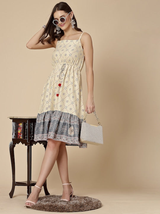 All about you Polka Dot Printed Shoulder Strap Neck Flounce Hem A-Line Dress