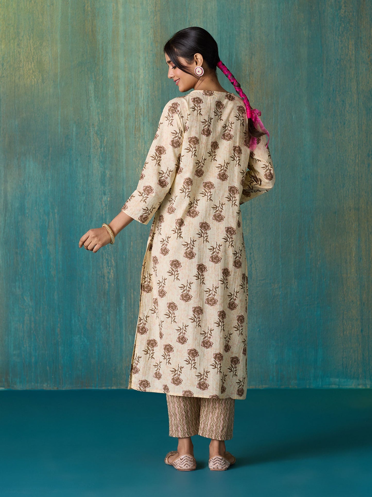 Likha Beige Jaipuri Printed Kurta Pant and Dupatta LIKSKD257 (Set of 3)