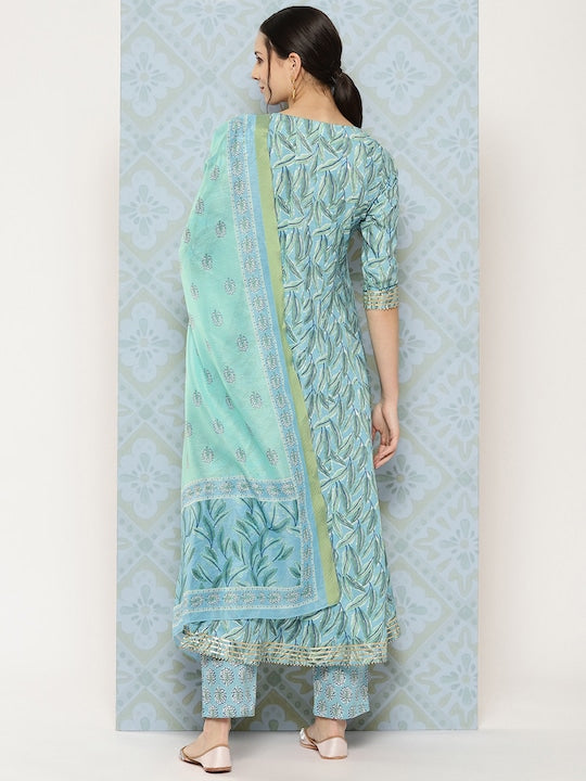 Yufta Women Ethnic Motifs Printed Regular Pure Cotton Kurta with Trousers & With Dupatta