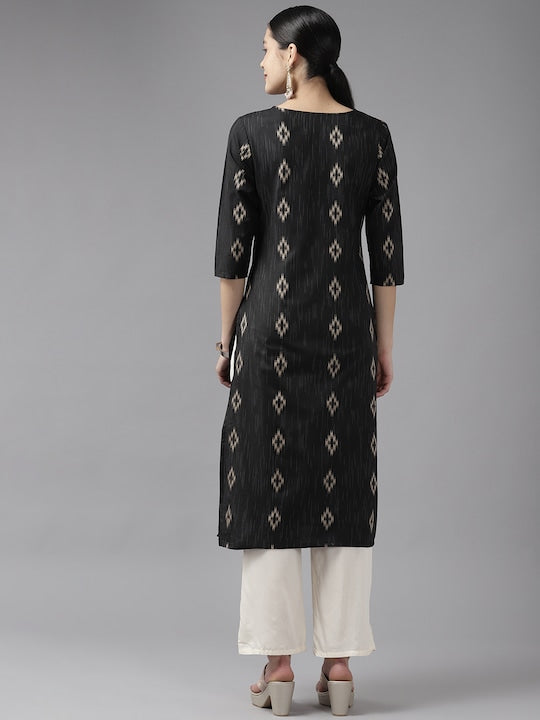 Yufta Women Woven Design Straight Kurta Black
