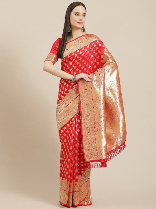 Saree mall Red & Gold-Toned Ethnic Motifs Silk Blend Banarasi Sarees