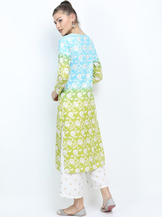 Vishudh Women Blue Floral Printed Kurta with Palazzos & With Dupatta