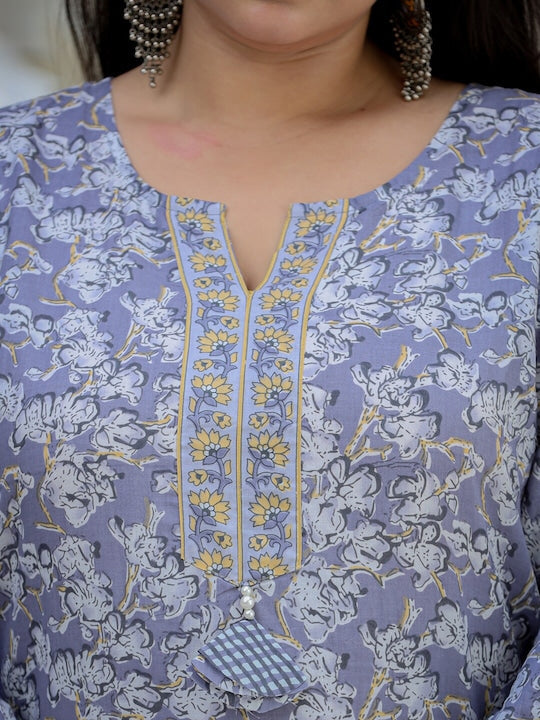 Yufta Plus Size Floral Printed Pure Cotton Straight Kurta & Harem Pants With Dupatta
