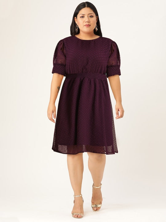 All about you Women Burgundy Self Design Fit And Flare Dress