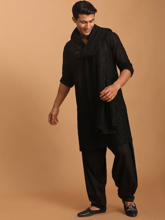 Vastramay Embroidered Sequinned Kurta with Pyjamas & Dupatta