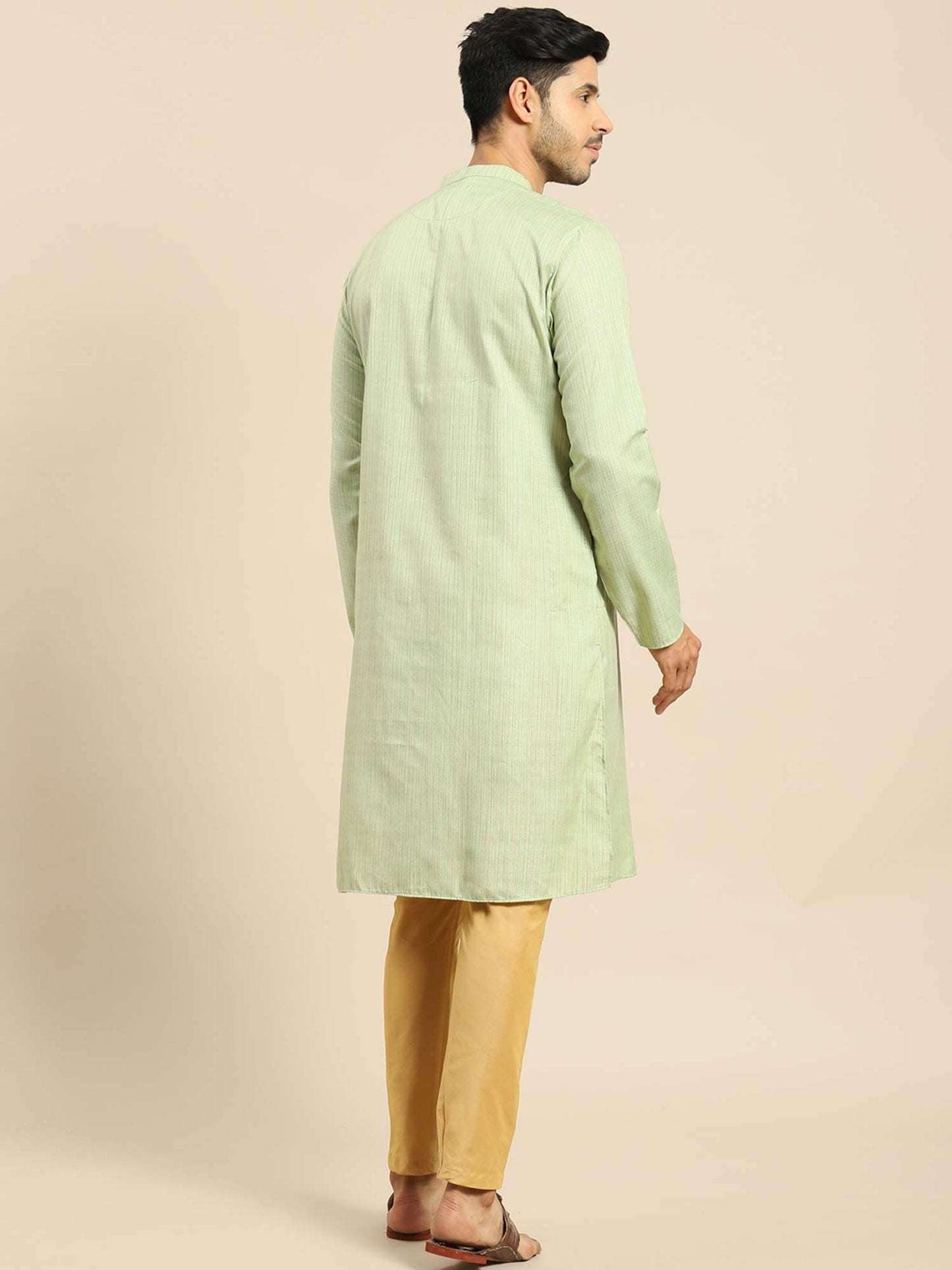 Amodh by Kisah Men Lime Green Kurta (Set of 2)