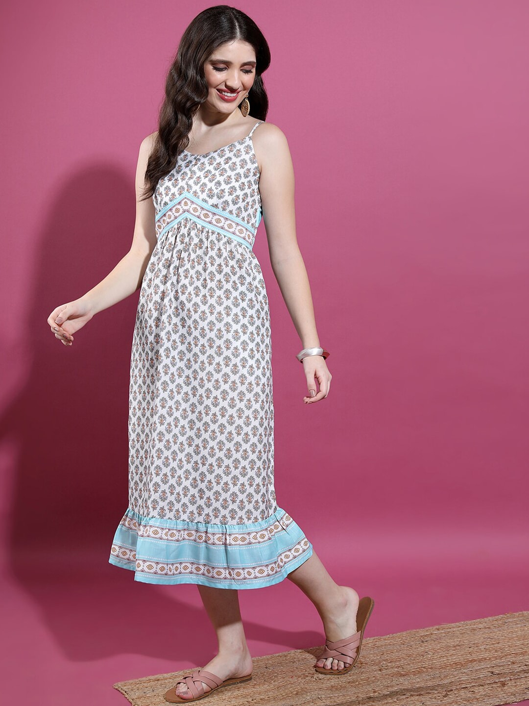 Vishudh Ethnic motifs Printed Empire Midi Dress