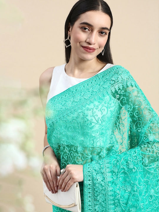 Kasee Floral Embroidered Net Saree