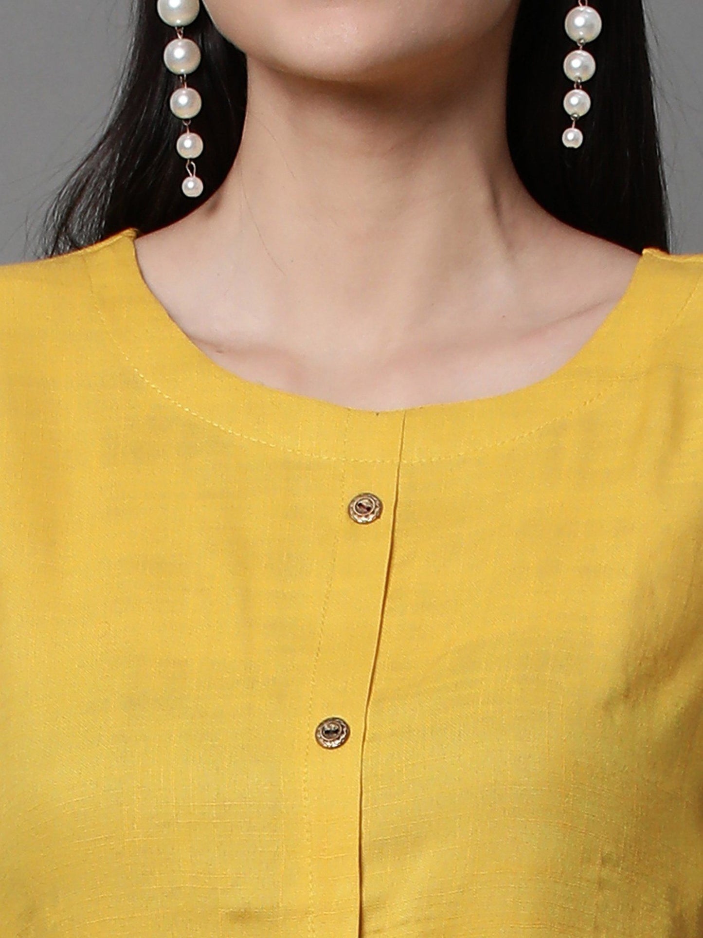 Heeposh Women Solid Straight Kurta with Button Detailing Yellow