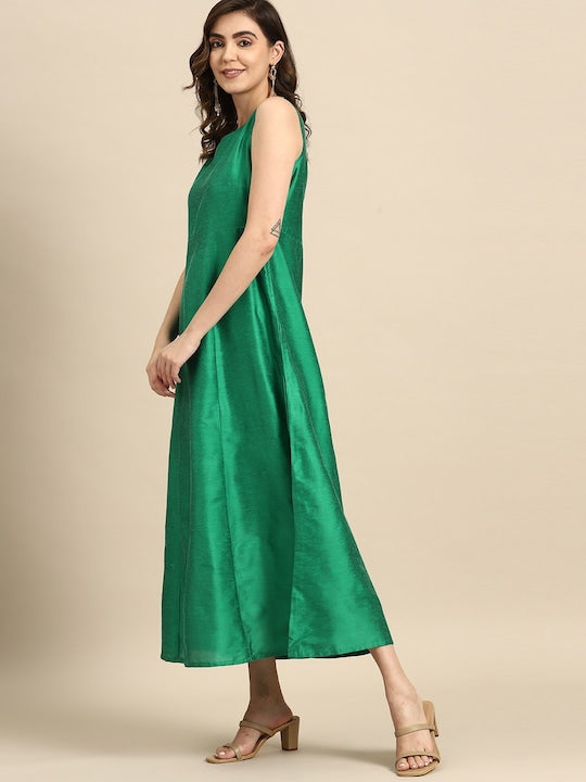 All about you Solid Maxi Dress with Floral Print Longline Jacket