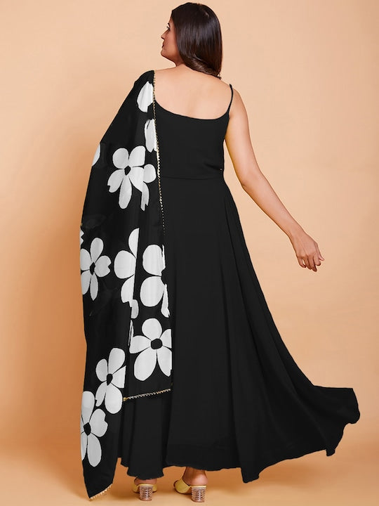 Fusionic Floral Printed Georgette Fit & Flare Dress With Dupatta