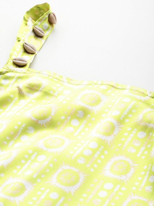 All about you Faux Shell Studded Printed Satin Finish A-Line Midi Dress