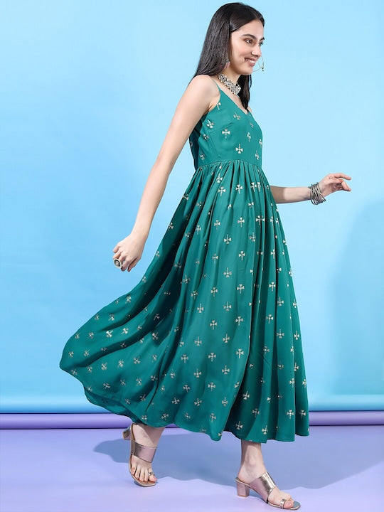 Vishudh Turquoise Blue Maxi Dress With Dupatta