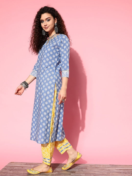 Yufta Ethnic Motifs Printed Pure Cotton Kurta with Trousers & With Dupatta