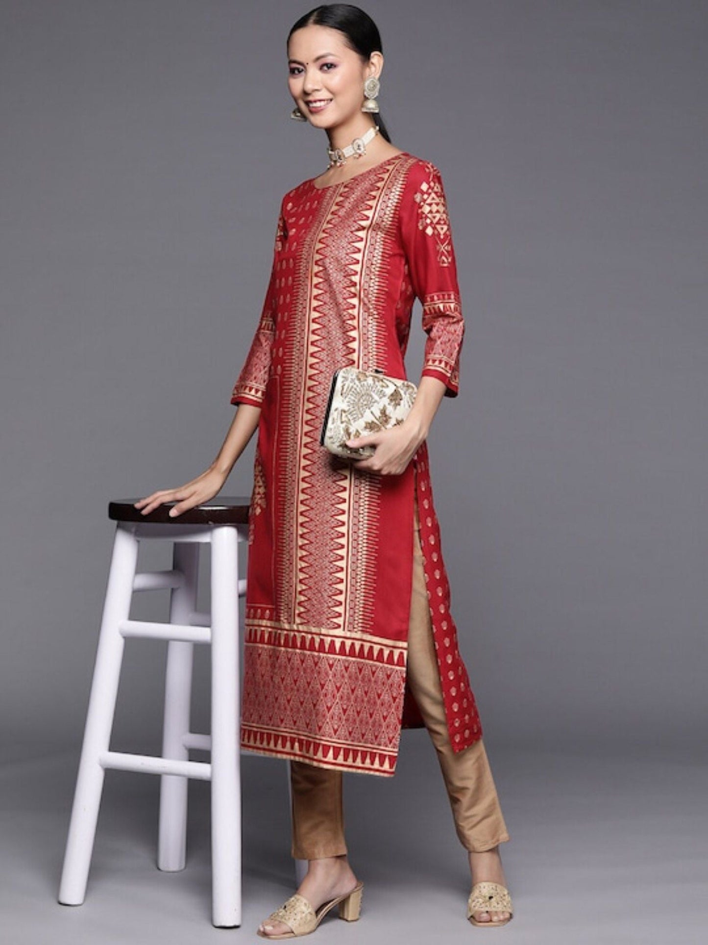 KSUT Women Maroon Printed Kurta With Palazzos
