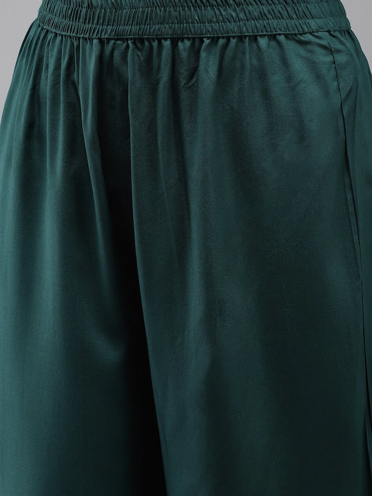 Yufta Women Teal Green & Gold-Toned Pure Cotton Kurta with Palazzos & With Dupatta