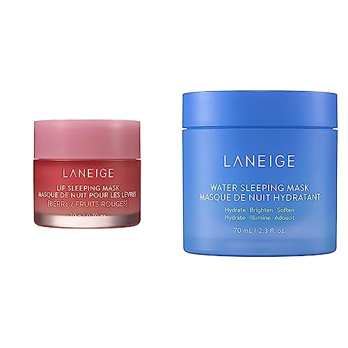 Bundle of LANEIGE Lip Sleeping Mask: Nourish & Hydrate with Vitamin C, Antioxidants, 0.7 oz. + LANEIGE Water Sleeping Mask