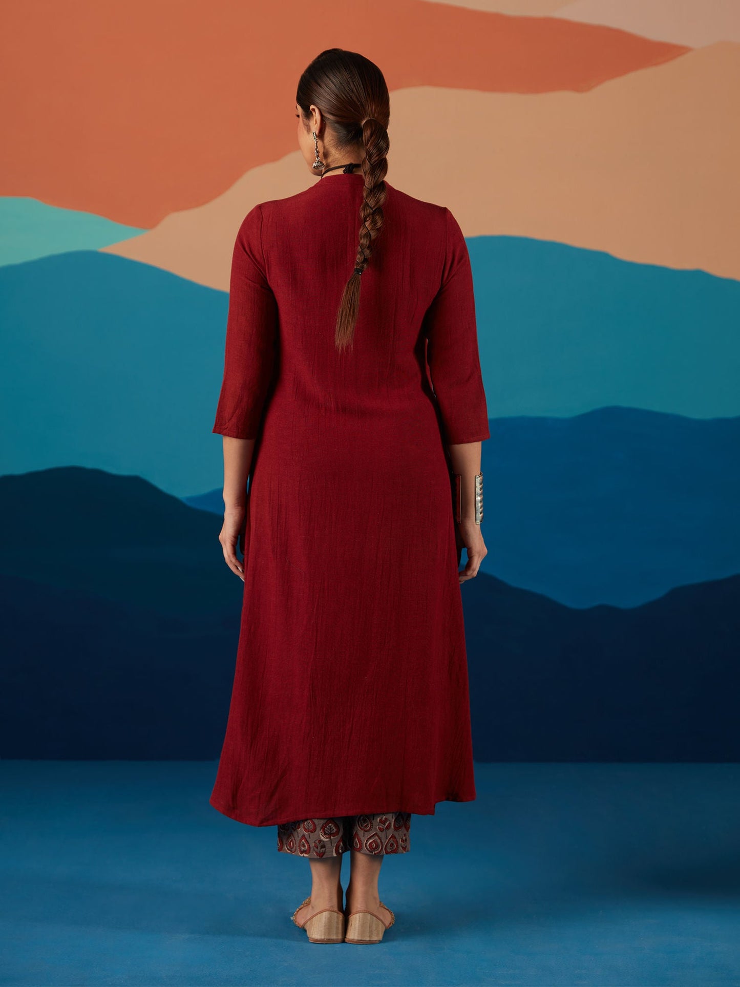 Likha Maroon Indigo Saga Hand block print Co-ord Set LIKSKD197 (Set of 3)