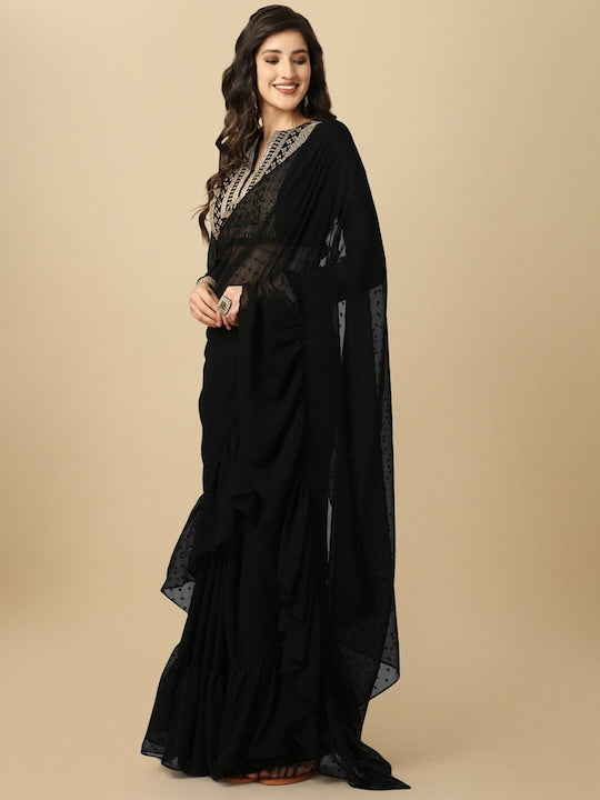 Sangria Black Geometric Woven Design Saree