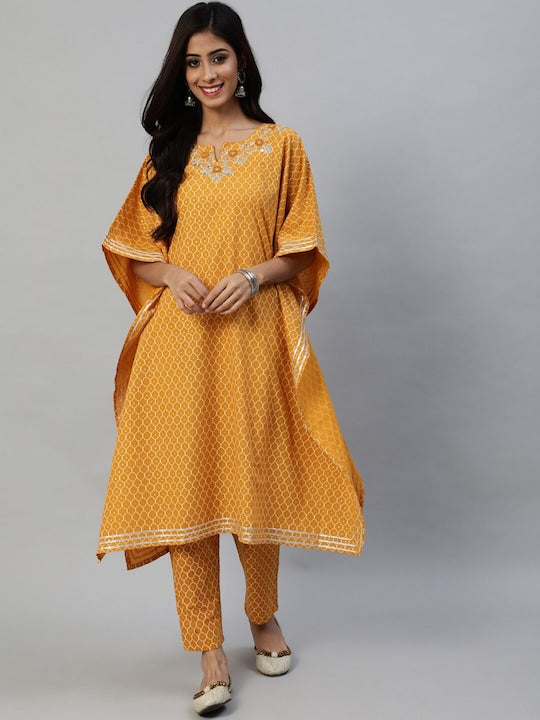 Anubhutee Printed Pure Cotton Kaftan Kurta With Trouserts