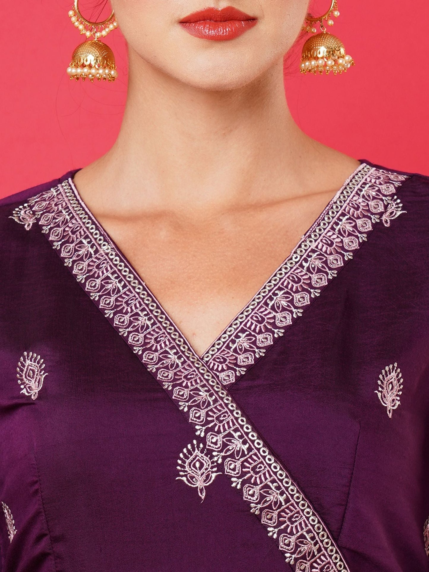 Heeposh Women Purple Ethnic Motifs Angrakha Thread Work Kurta with Dupatta (Set of 3)