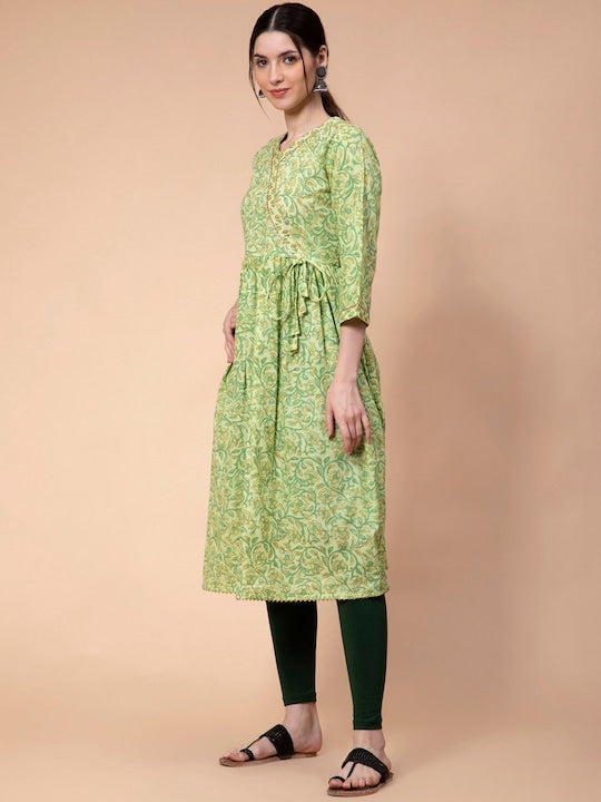 Fabclub Floral Printed Thread Work Kurta