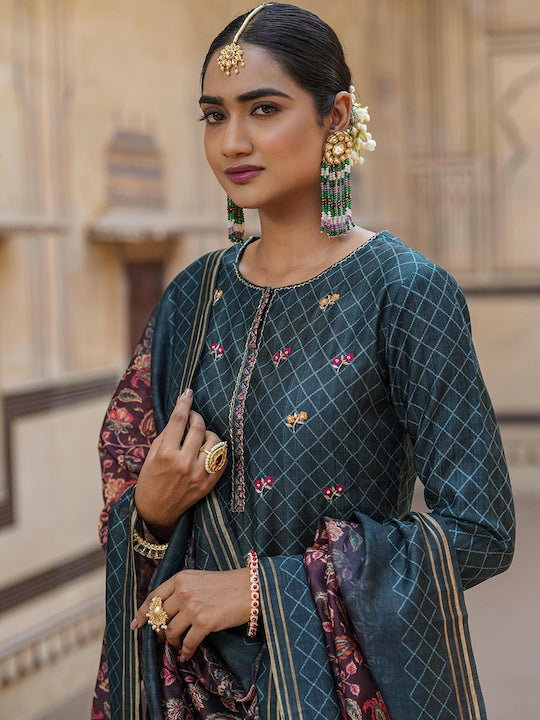 Scakhi Ethnic Motifs Woven Design Regular Kurta With Trousers & Dupatta