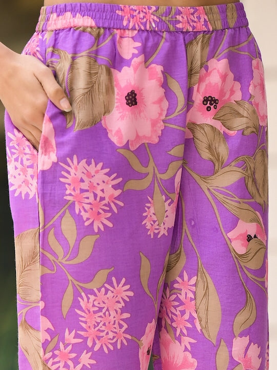 Varanga Floral Printed Pure Cotton Tunic With Trouser Co-Ords