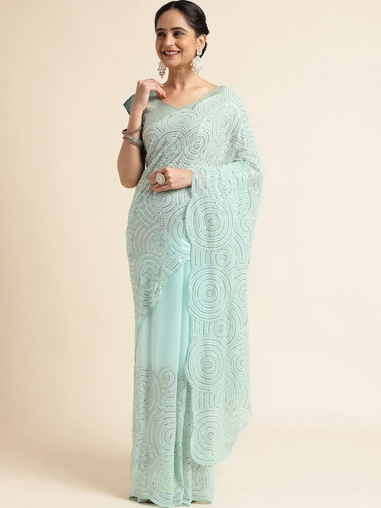 Fabmora Floral Sequinned Pure Georgette Saree