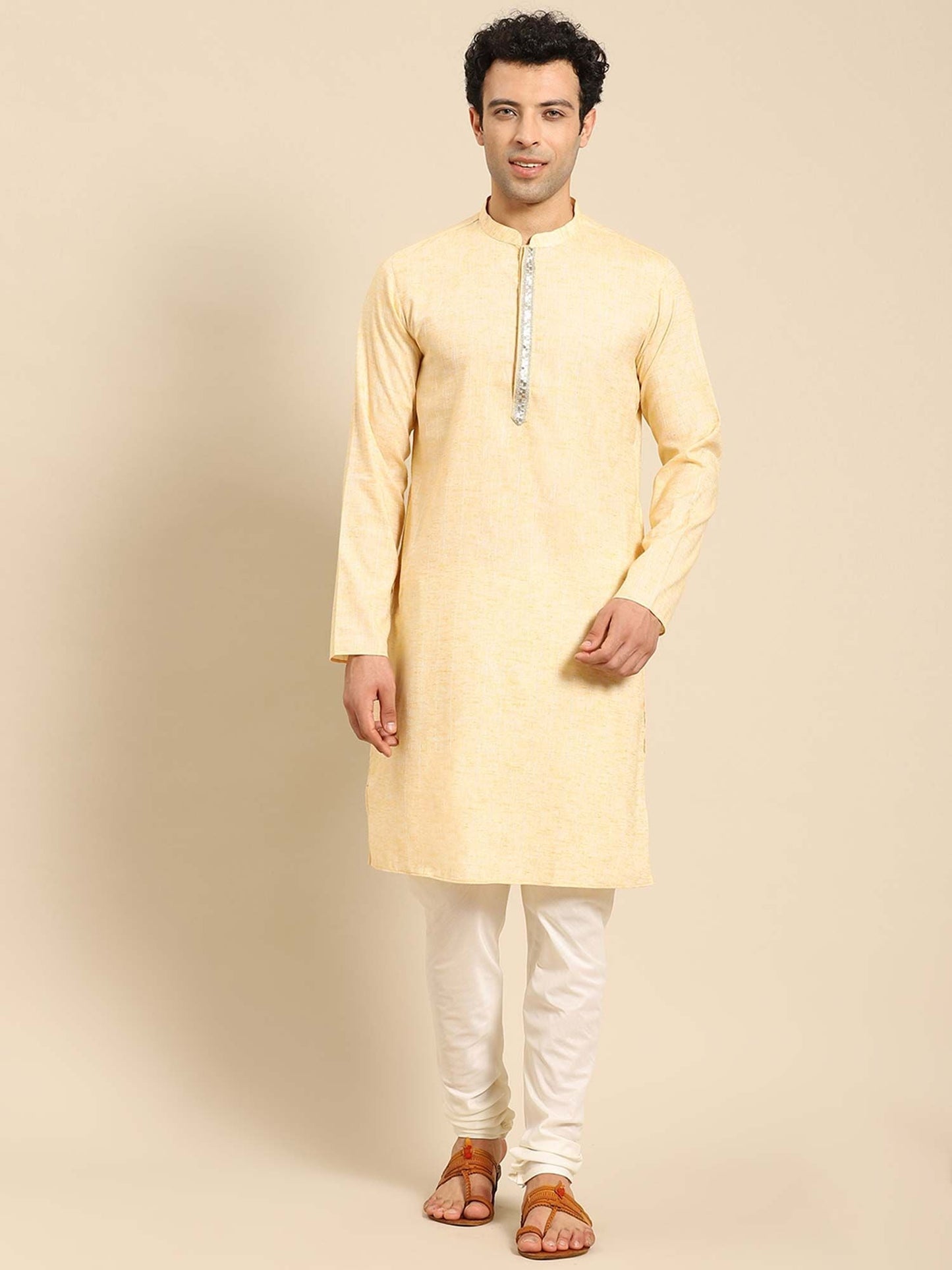 Amodh by Kisah Men Yellow Kurta (Set of 2)