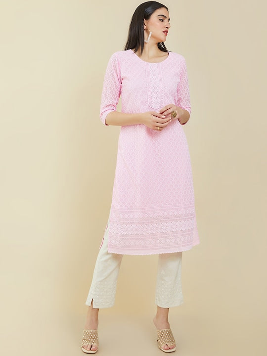 Soch Women Pink Ethnic Motifs Georgette Kurta