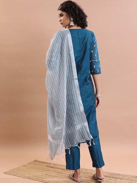 Vishudh Ethnic Motifs Printed Straight Kurta & Trousers With Dupatta