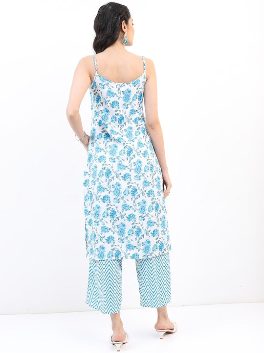 Vishudh Women Off White Floral Printed Kurta with Palazzos