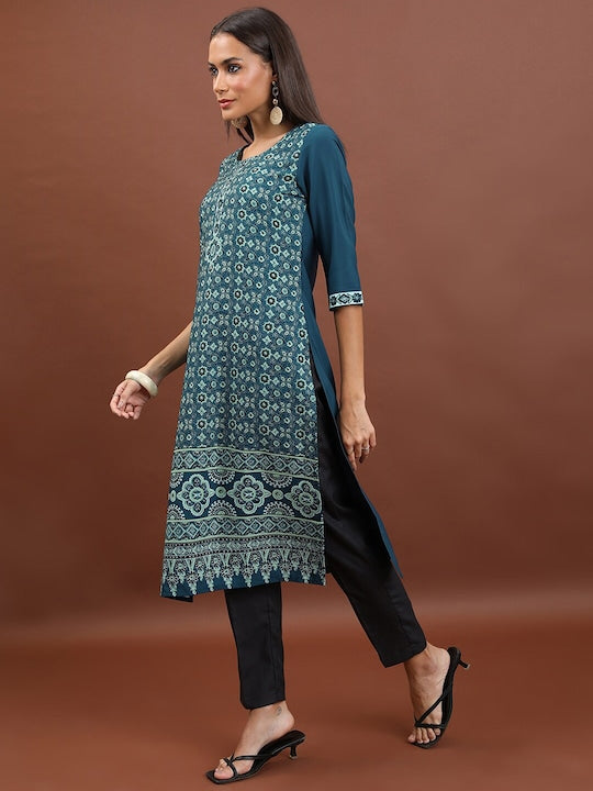 Vishudh Ethnic Motifs Printed Round Neck Kurta