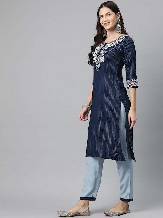 Readiprint Fashions Floral Embroidered Thread Work Kurta with Trousers & Dupatta