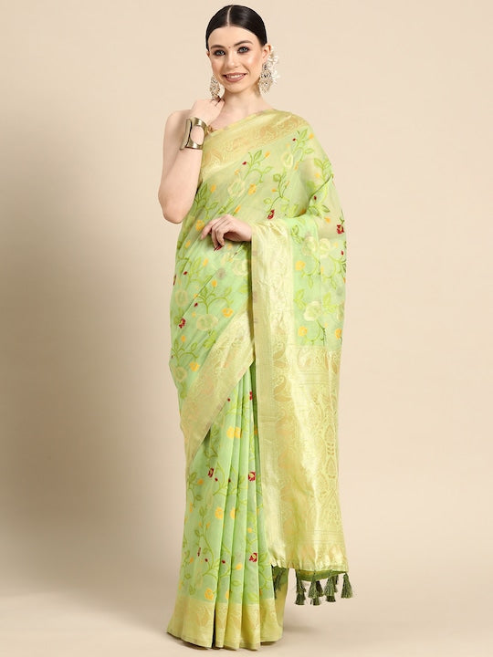 Silk Land Floral Zari Pure Cotton Jamdani Saree