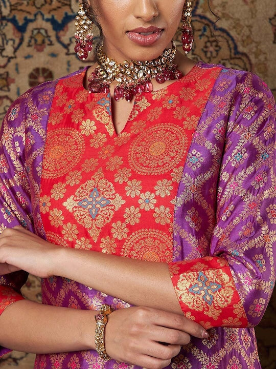 Shae by Sassafras Ethnic Motifs Printed Jacquard Kurta