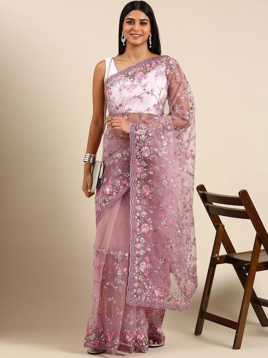 Kasee Floral Embroidered Net Saree