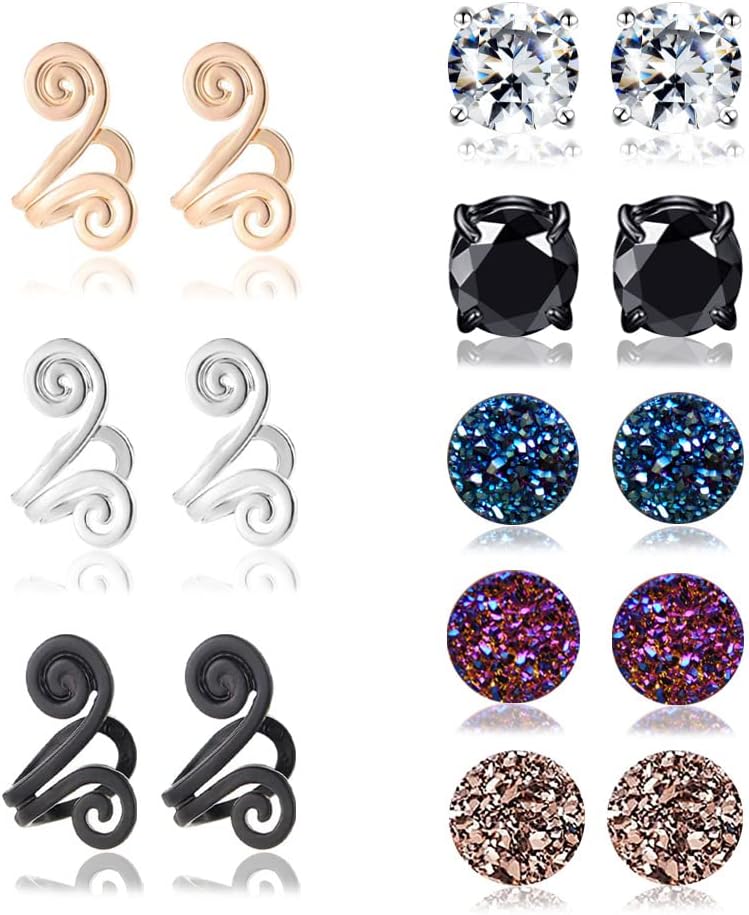 Ronglry Acupressure Slimming Earrings Therapy Weight Loss Earrings for Women Men Non Piercing Metiz Lymphatic Healing Therapy Lymph Detox Earrings Shiny Skinny Ear Clips Studs (8Pairs)