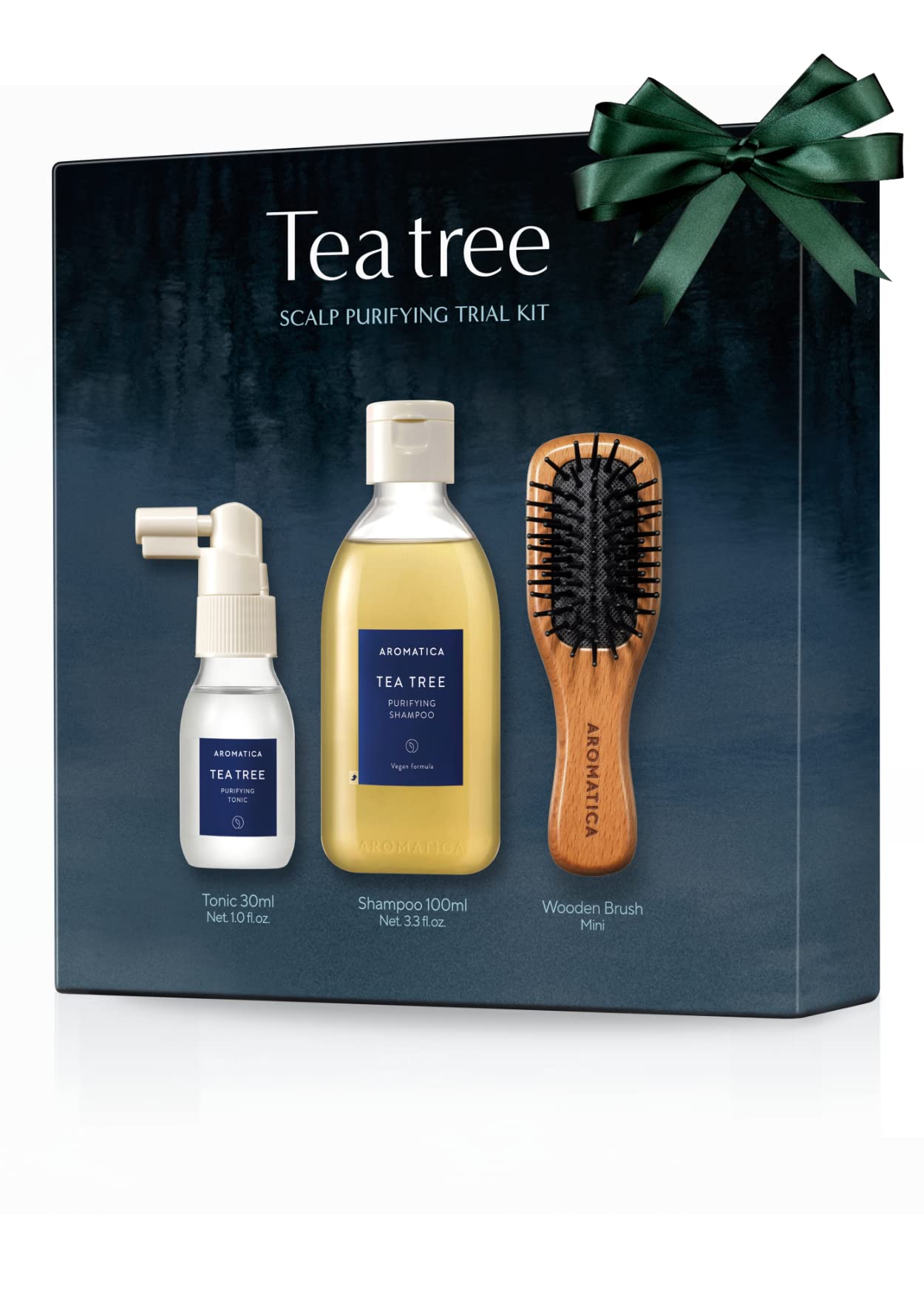 AROMATICA Tea Tree Scalp Purifying Trial Kit �?Gift Set, Vegan Hair Care Scalp Treatment with Tea Tree Oil & Mini Wooden Hair Brush