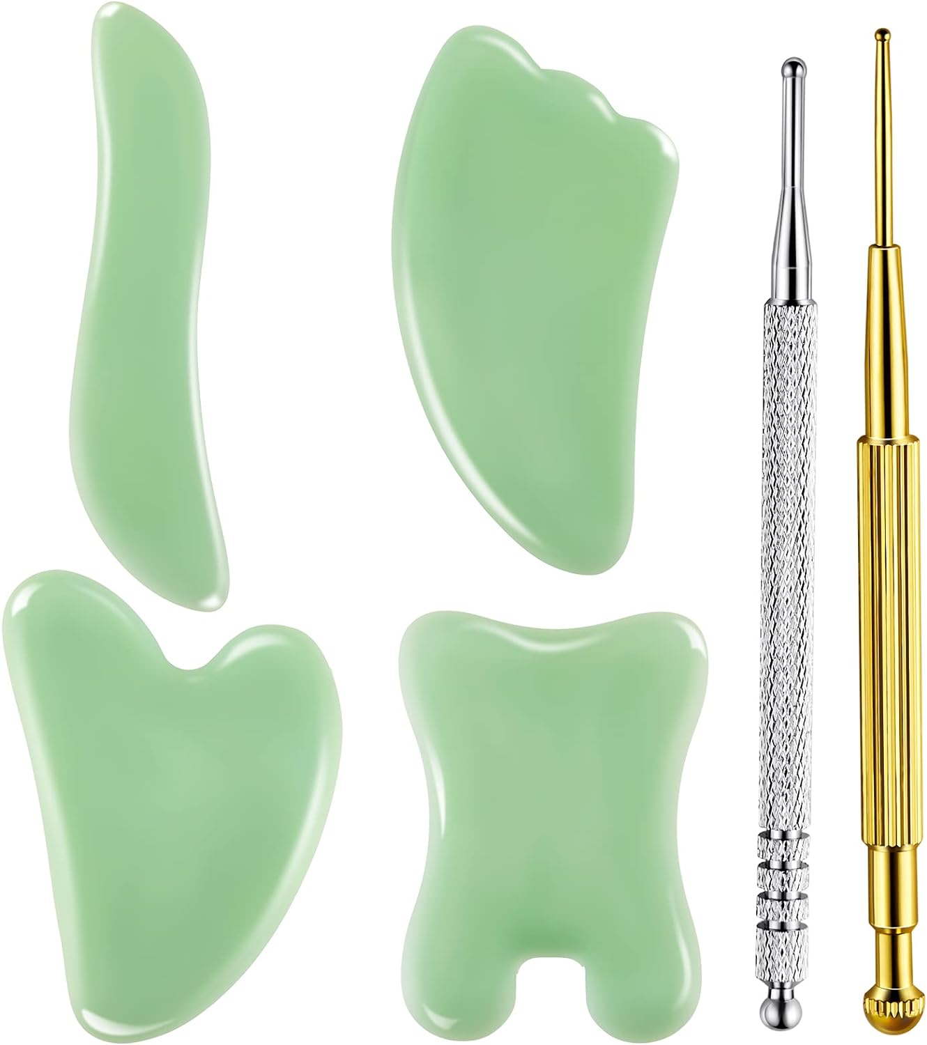 6 Pieces Massage Tools, 2 Stainless Steel Reflexology Double-Head Spring-Type Ear Retractable Acupuncture Pens and 4 Massage Boards for Face, Back, Arms, Neck and Body