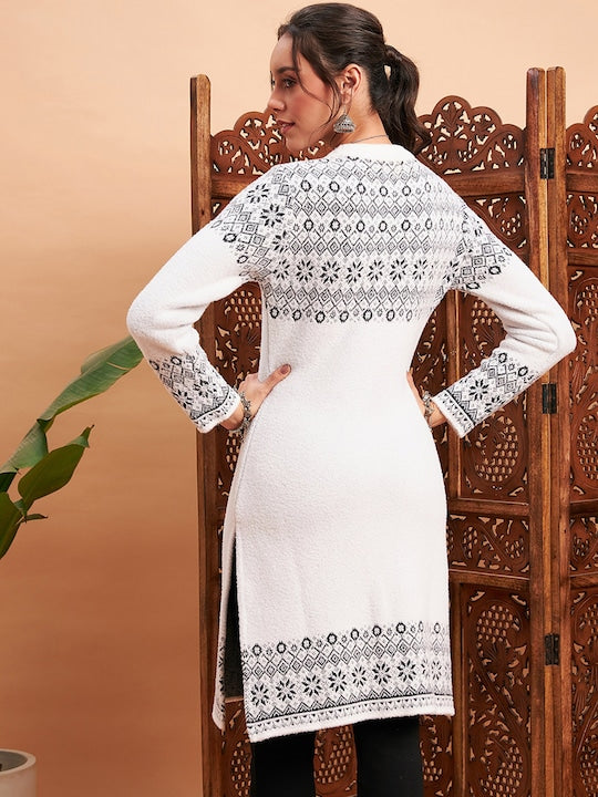 Shae by Sassafras Black Ethnic Motifs Self Design Woolen Straight Kurta